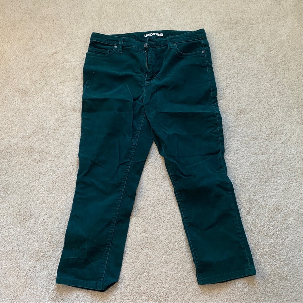 Lands End mid-rise straight forest green corduroy pants size 12